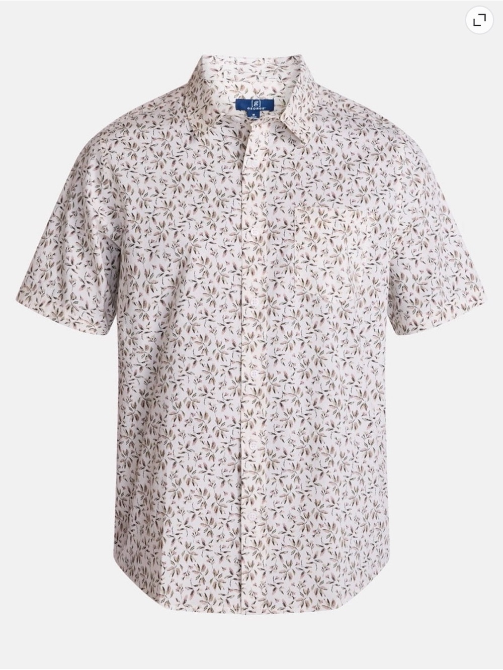 George Short-Sleeve Floral Button-Down Shirt in Cream and Brown Leaf Print